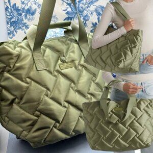 🆕 KURT GEIGER LONDON 🧿 NWOT Large Green Recycled Nylon Quilted Tote Bag